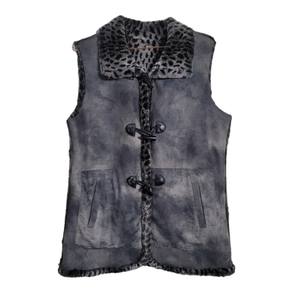 Tasha Polizzi Reversible Faux Fur Vest Large Faux Suede Bone Button Closure